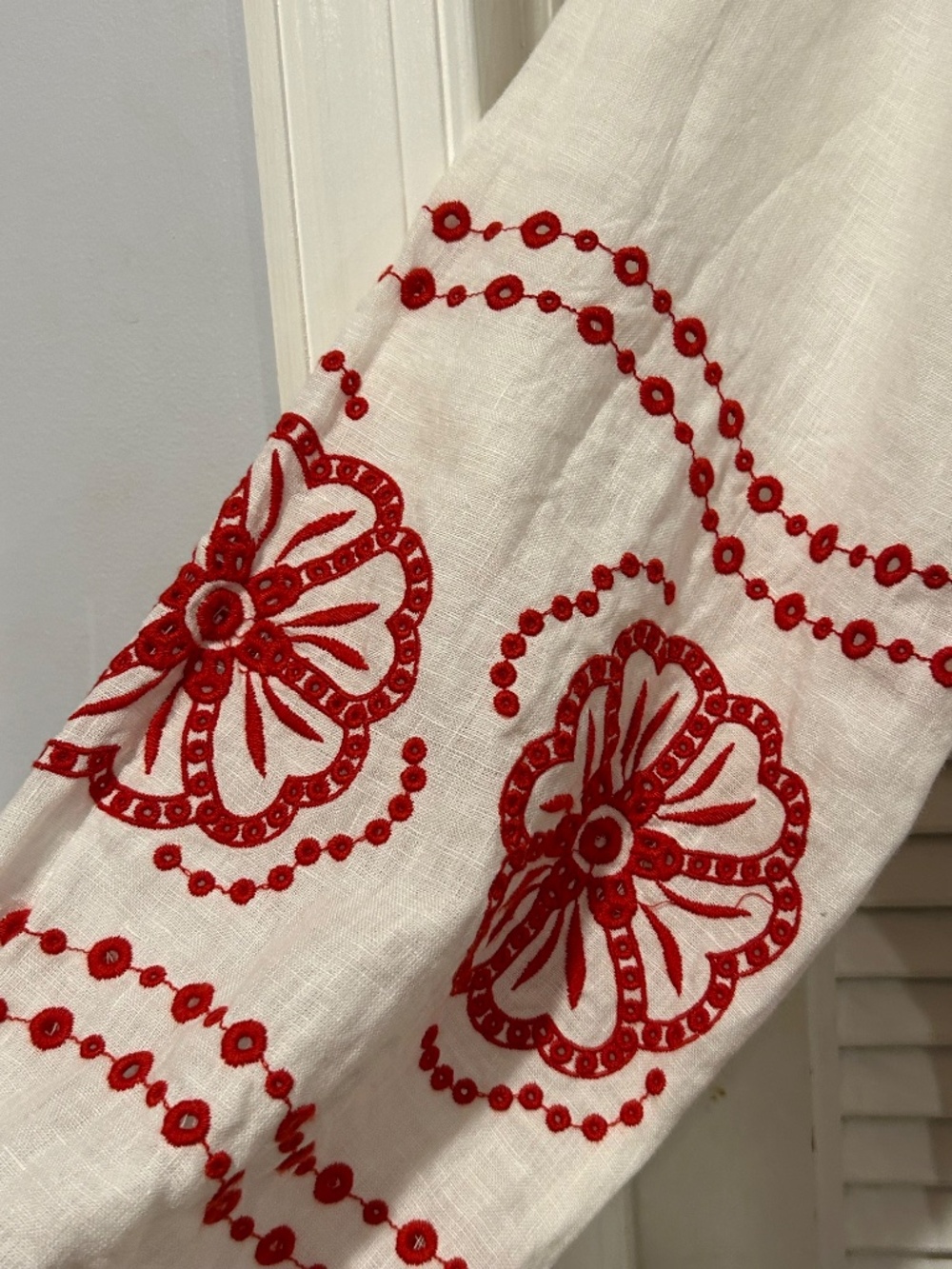 J. Crew Bungalow Red Embroidered White Linen Tunic. Women's Size Large - Picture 7 of 16